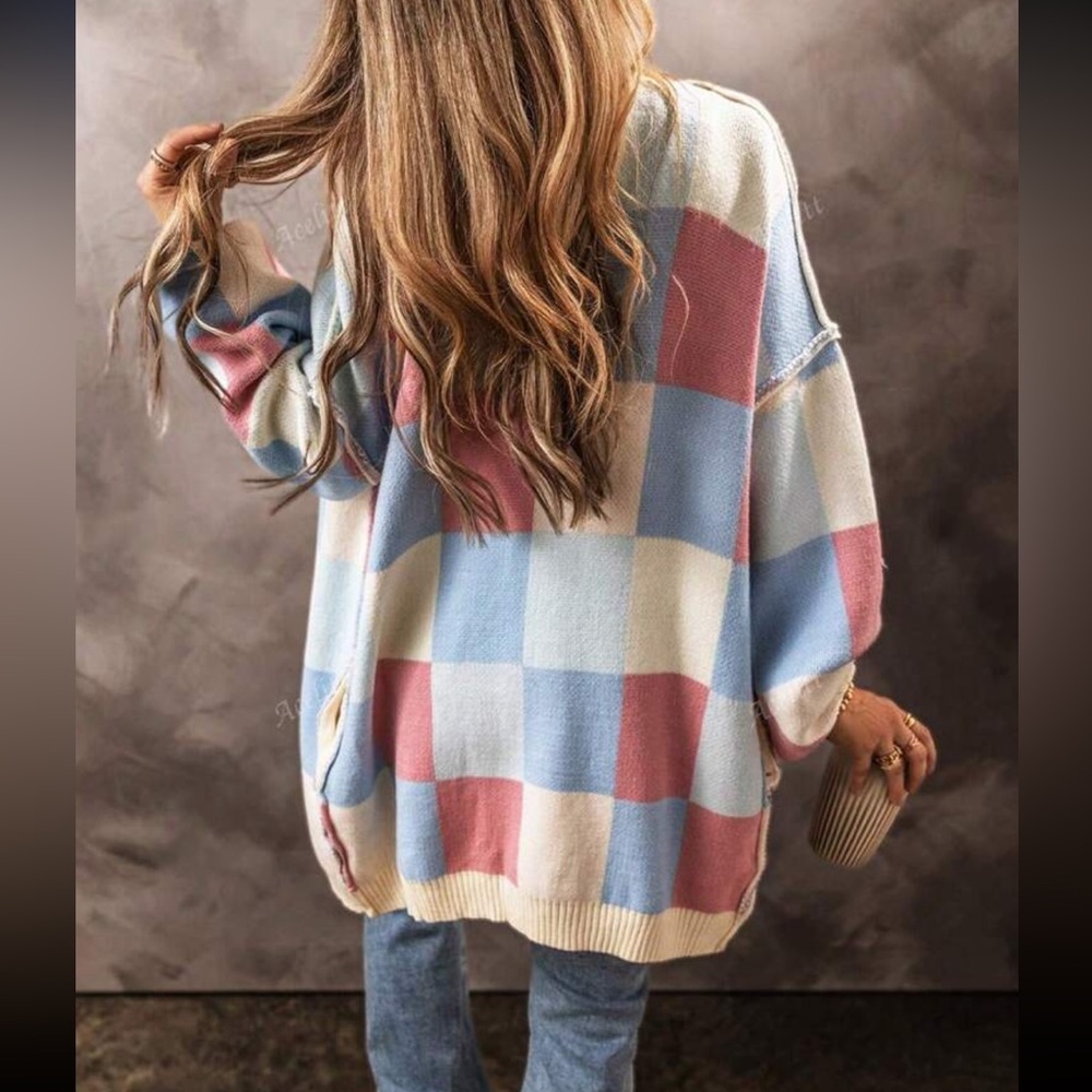 Luxe Comfy Color Block Open Front Cardigan Sweater - Picture 2 of 7